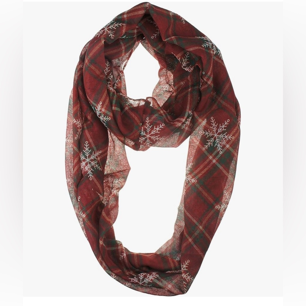 Christmas Burgundy Red & Green Plaid Sheer Scarf